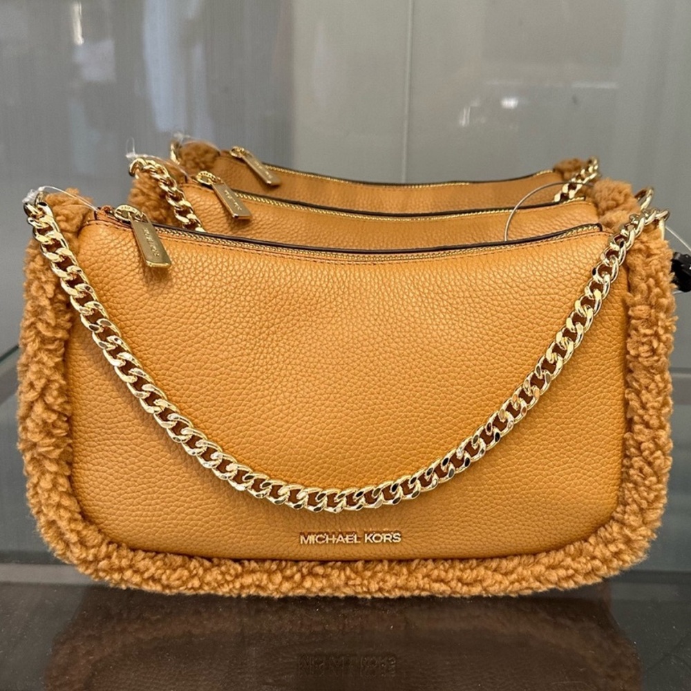 🌟MICHAEL MICHAEL KORS🌟 NWT Carmela Brown Medium Pouchette Crossbody Leather